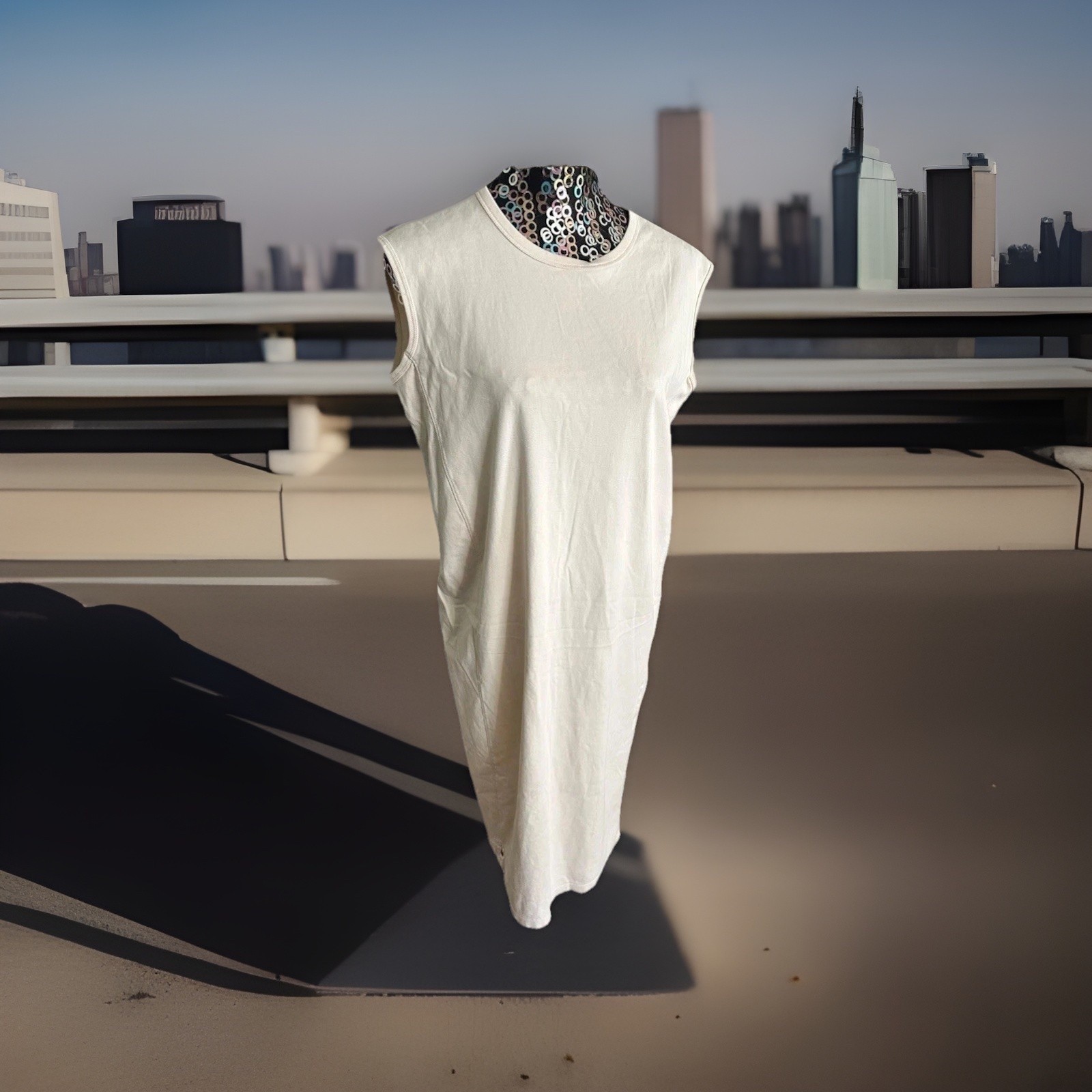 Uniqlo Cotton Crewneck Sleevelss Tank Dress Cream Women Size XS US SZ 0-2 Comfy
