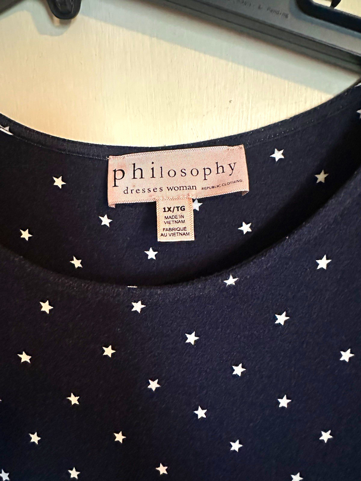 Philosophy Plus 1X Blue/White Star Print T-Shirt Dress Short Sleeve Round
