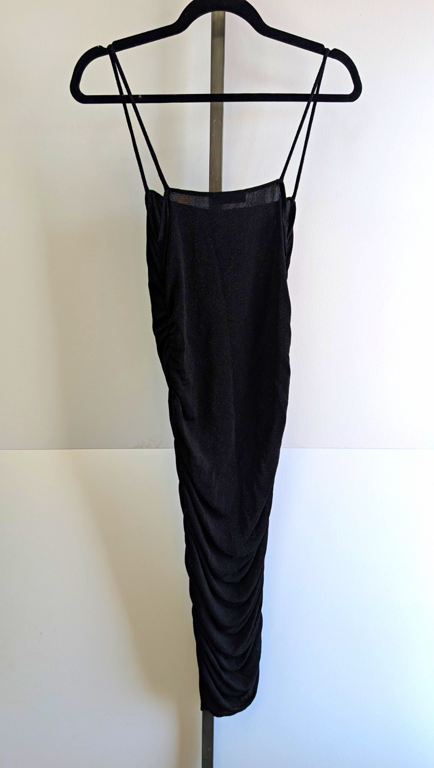 Deja Vu NWT Black Super Soft Nylon/Spandex Strappy Bodycon Midi Dress M
