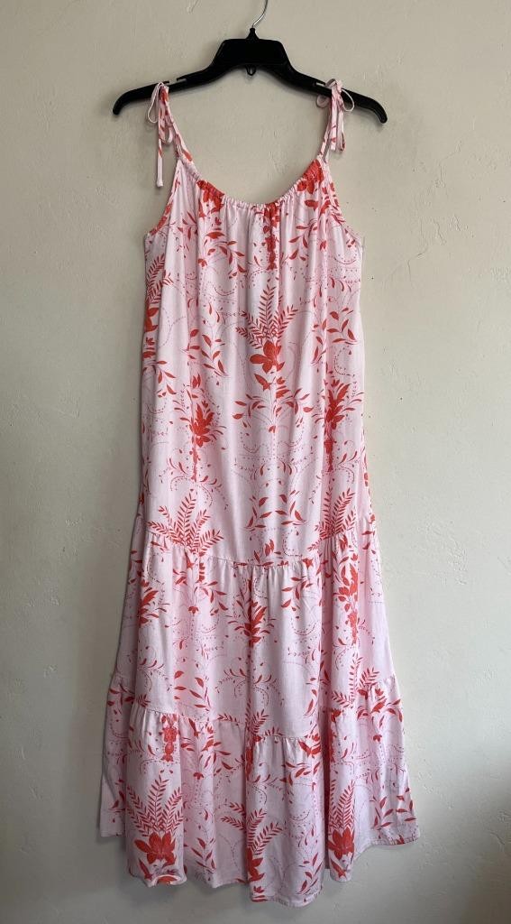 NEW VELVET HEART Pink Red Floral Linen Blend Midi Cami Dress S M? Coastal Beach