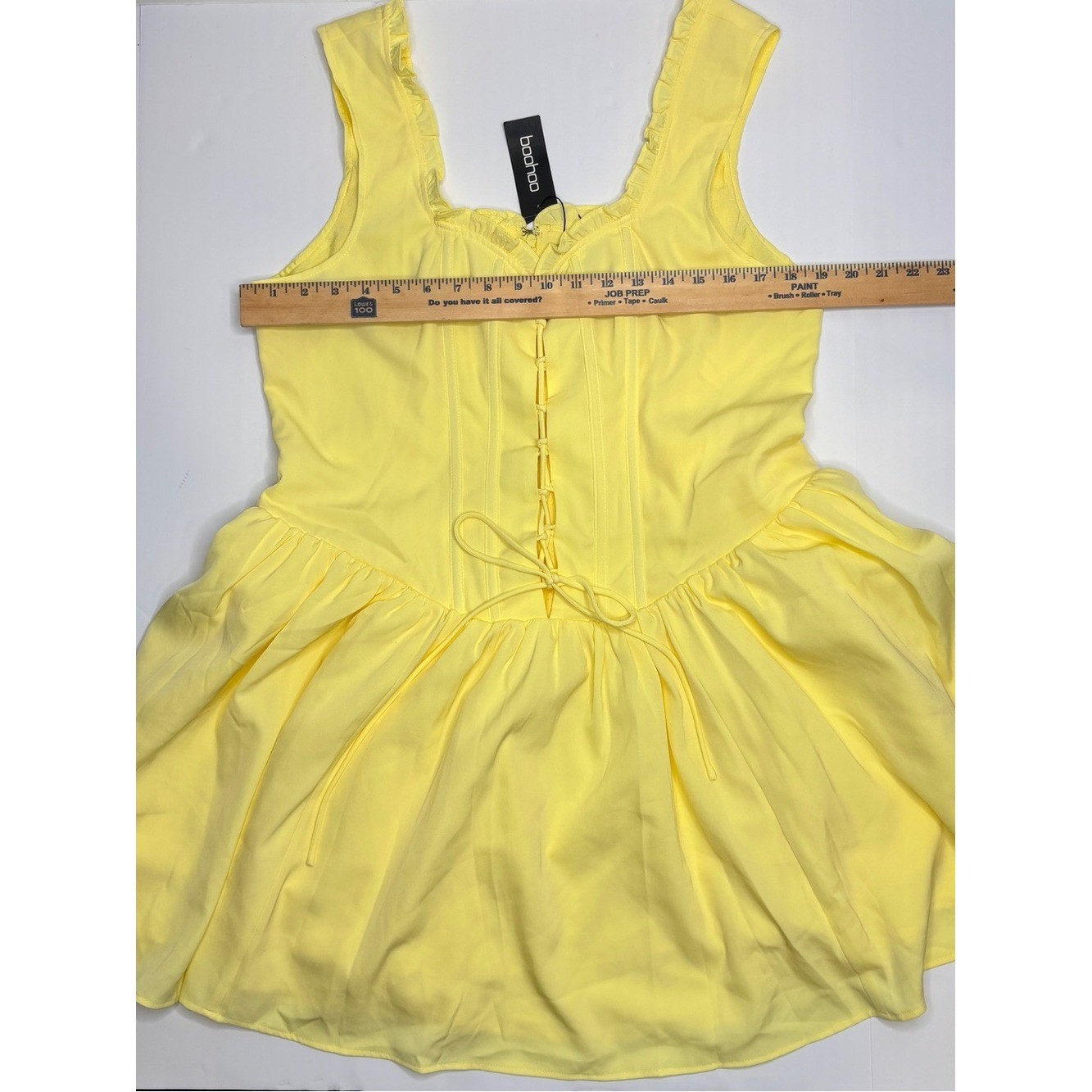 Boohoo Lemon Yellow Tie Detail Milkmaid Mini Dress NWT Women’s Size 14 Resort