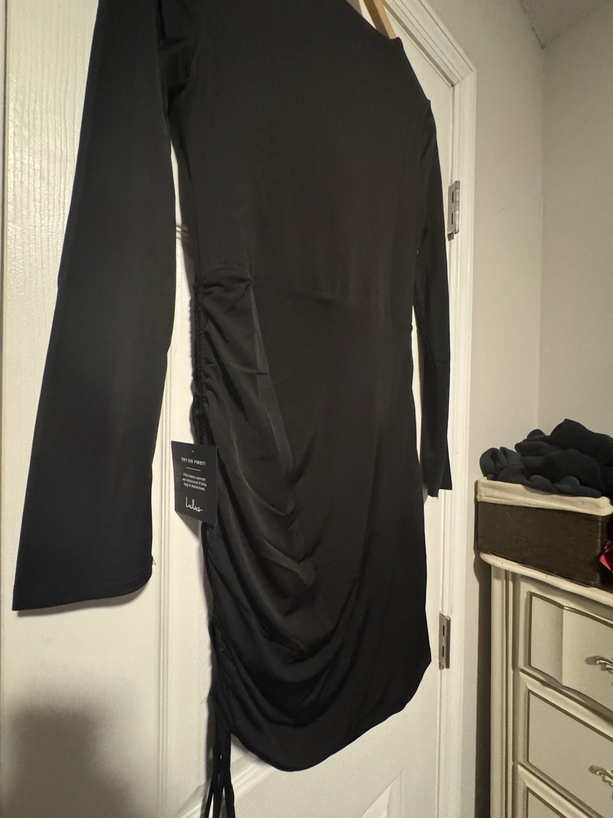 Lulu’s “Made With Love” Black Dress With Side Tie – Fully Lined – Size Large NWT