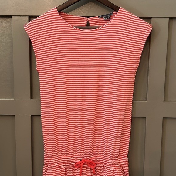 Vince Striped Dress Red White Tie Waist Pockets Pima Cotton Modal Size XL