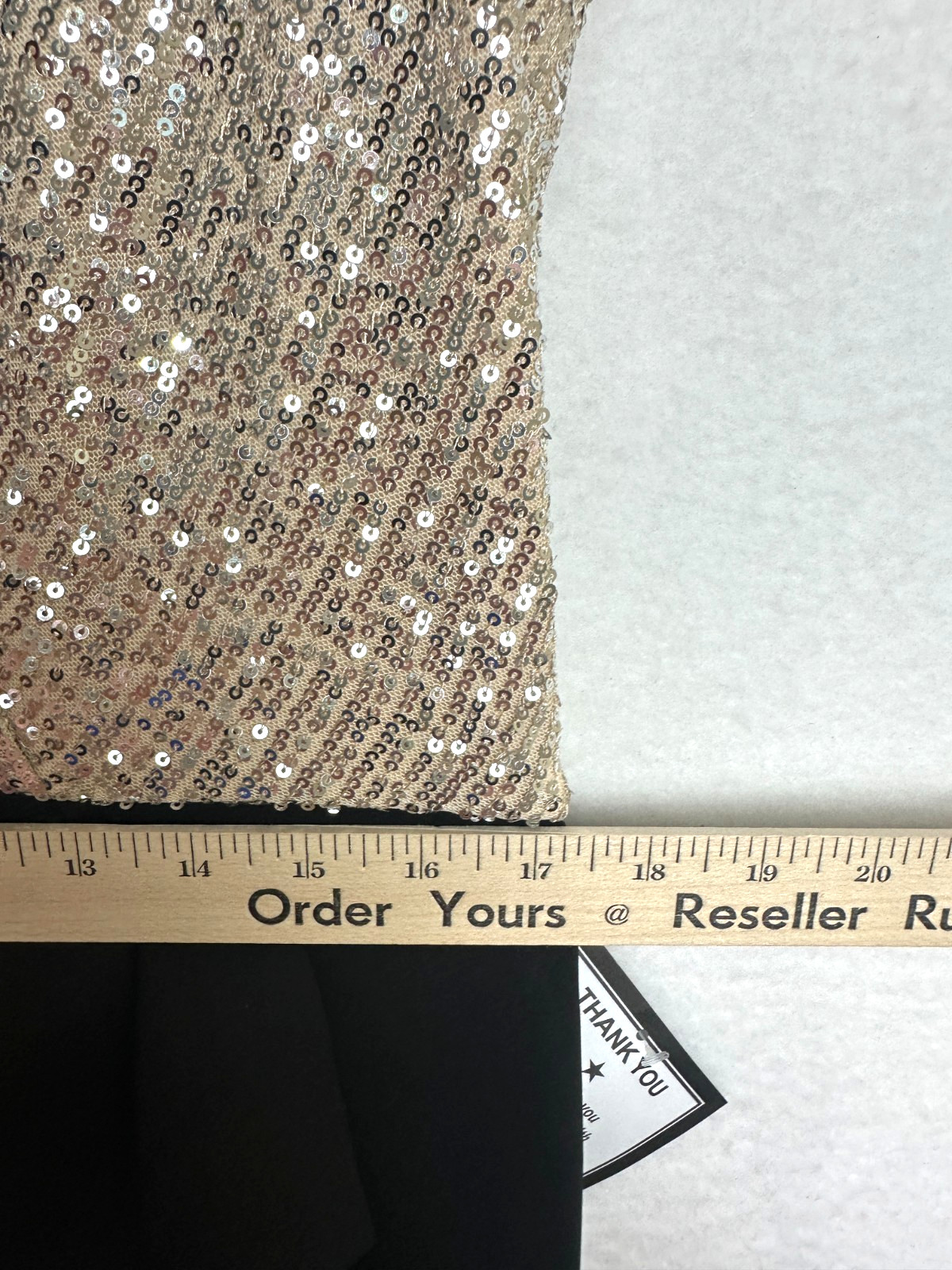 Xscape Sequin Gown 16 Black Silver Nude Ruffled Ruched Long Sleeve NWT $189