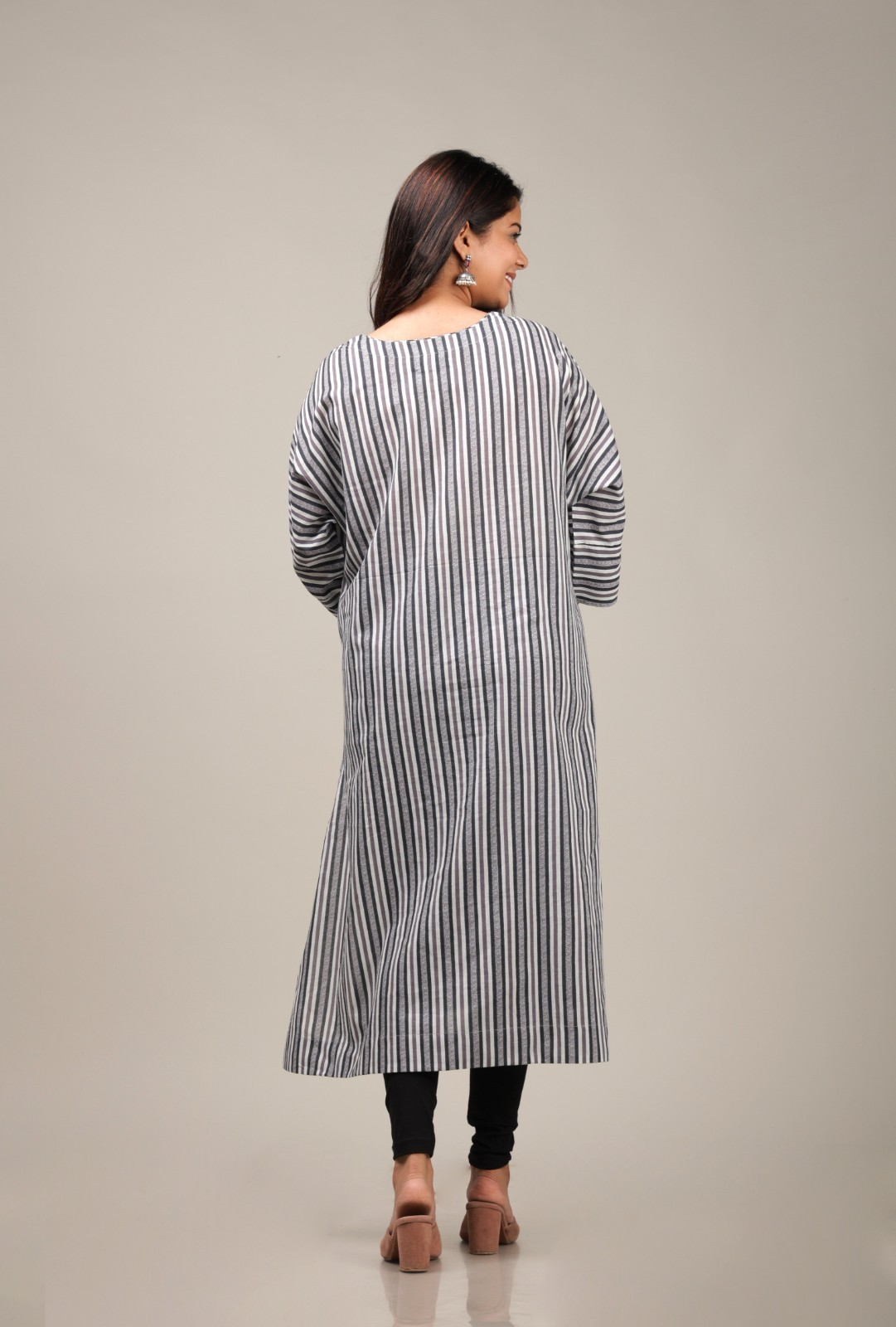Womens Cotton Beach Cover Up Striped Summer Resort Wear Kaftan Swimsuit Tunic -M