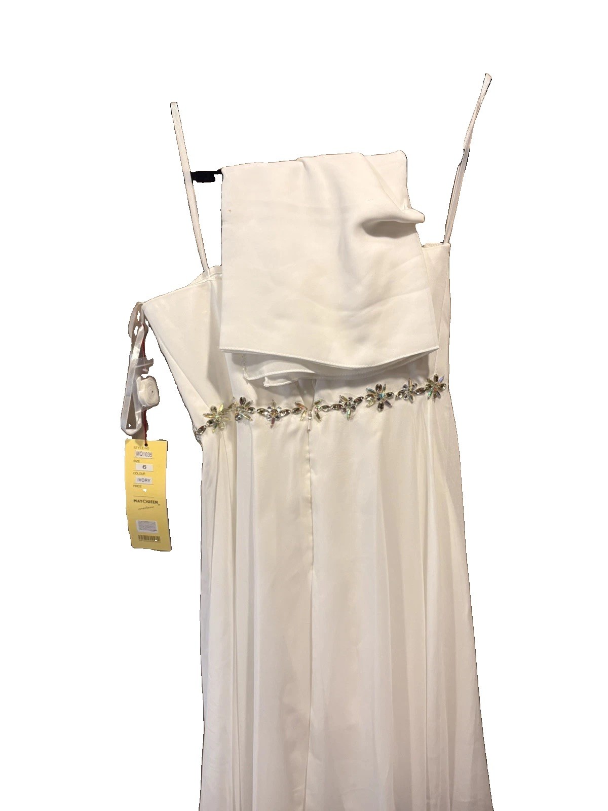 NWT May Queen Dress Womens Wedding Thin Strap Beaded Chiffon Hi-Lo Gown