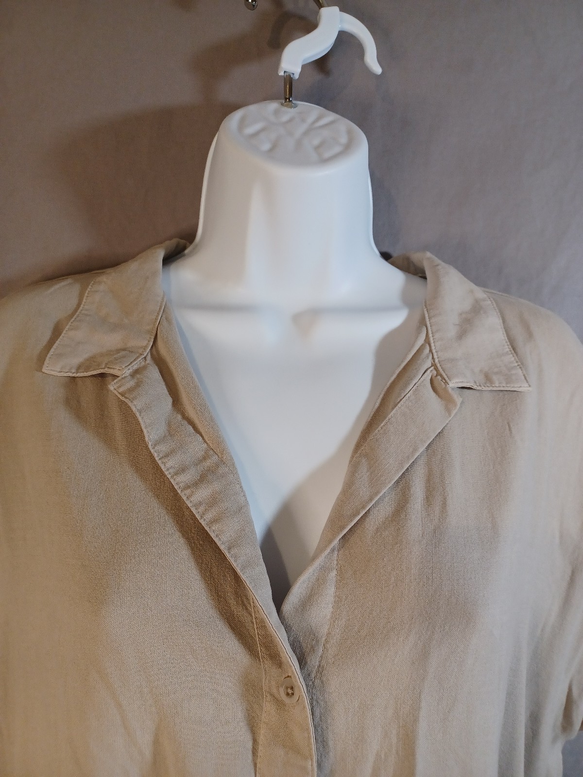 Cloth And Stone Beige Shirt Dress M Belted Waist Rolled Short Sleeve NWT