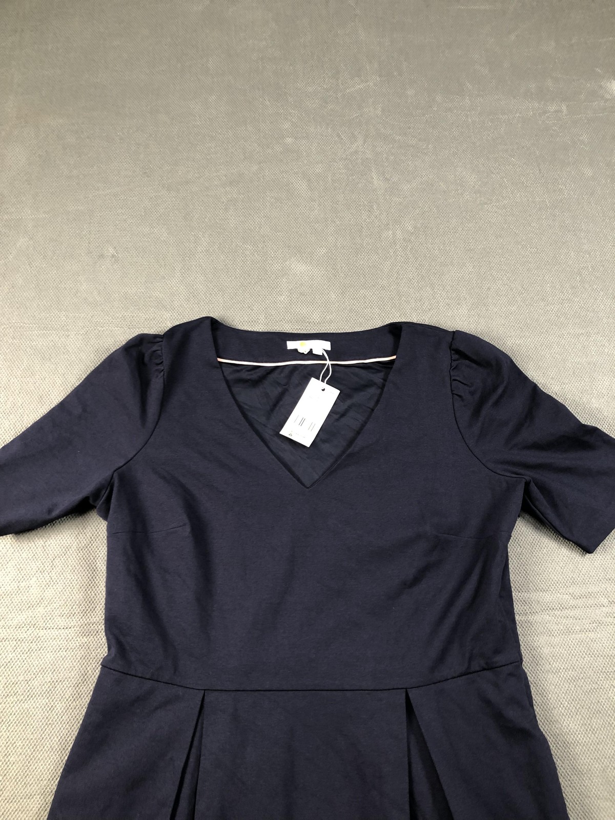 Boden Dress Womens 14 Blue V Neck Half Sleeve Fit Flare Jersey Pockets NWT