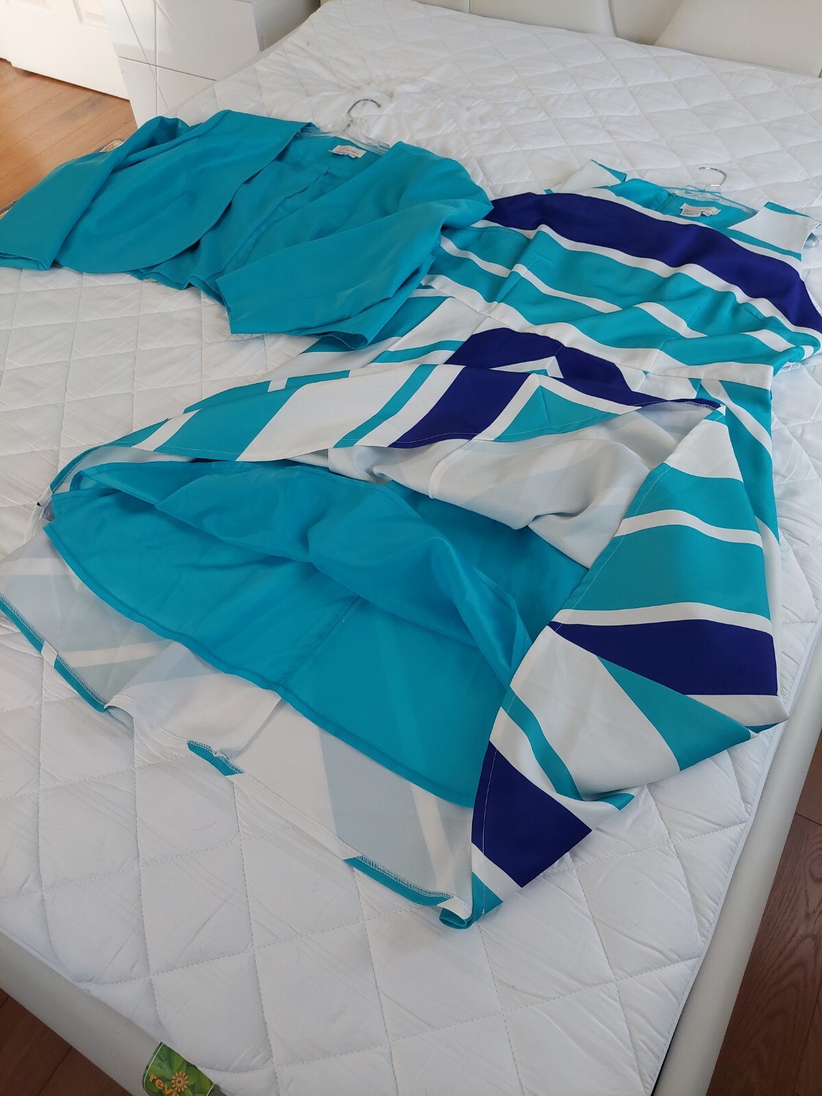 EY BOUTIQUE WomenJacket w/White/Blue Sleeveless Dress 👗 2 Pieces Plus Size 26W