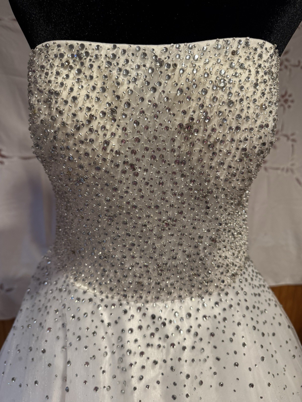 Jovani Strapless White Beaded Crystal Ball Bridal Gown Corset Dress Size 10