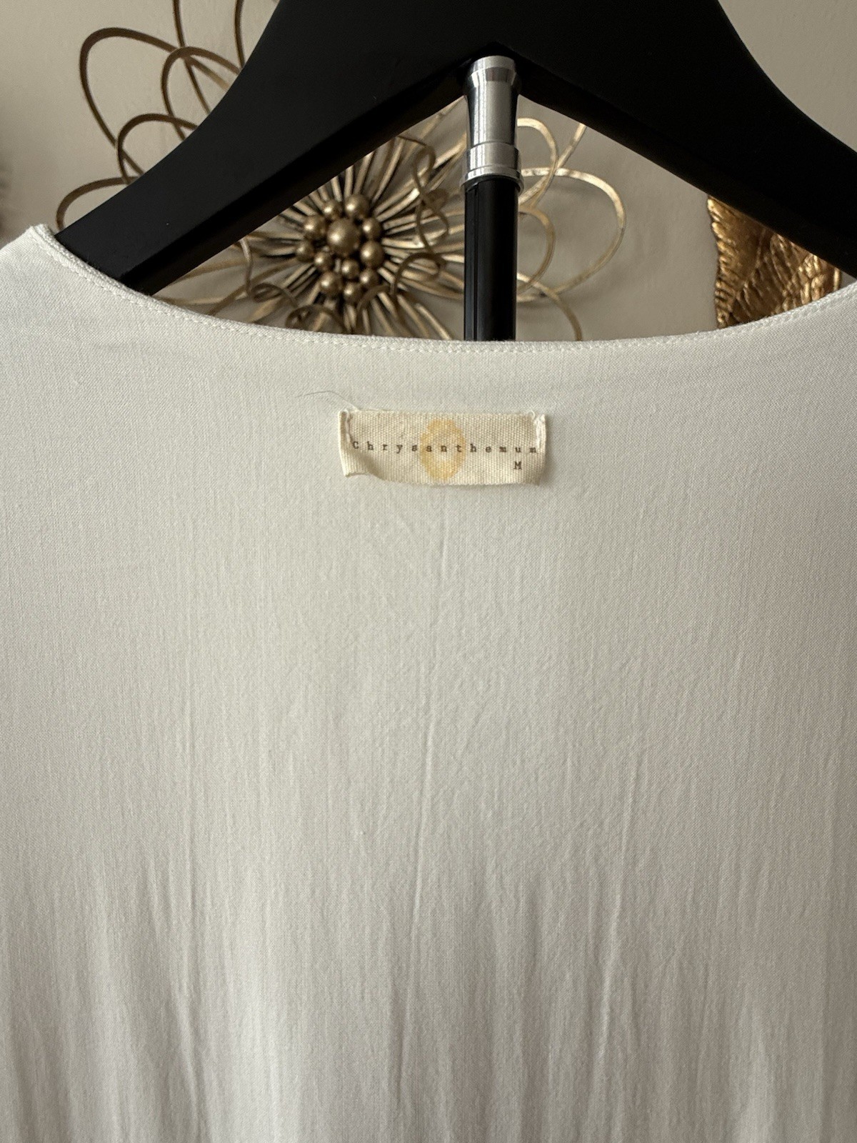 Chrysanthemum Linen Blend Mini Dress Women M Ivory Puff Sleeve Lace Up Cottage