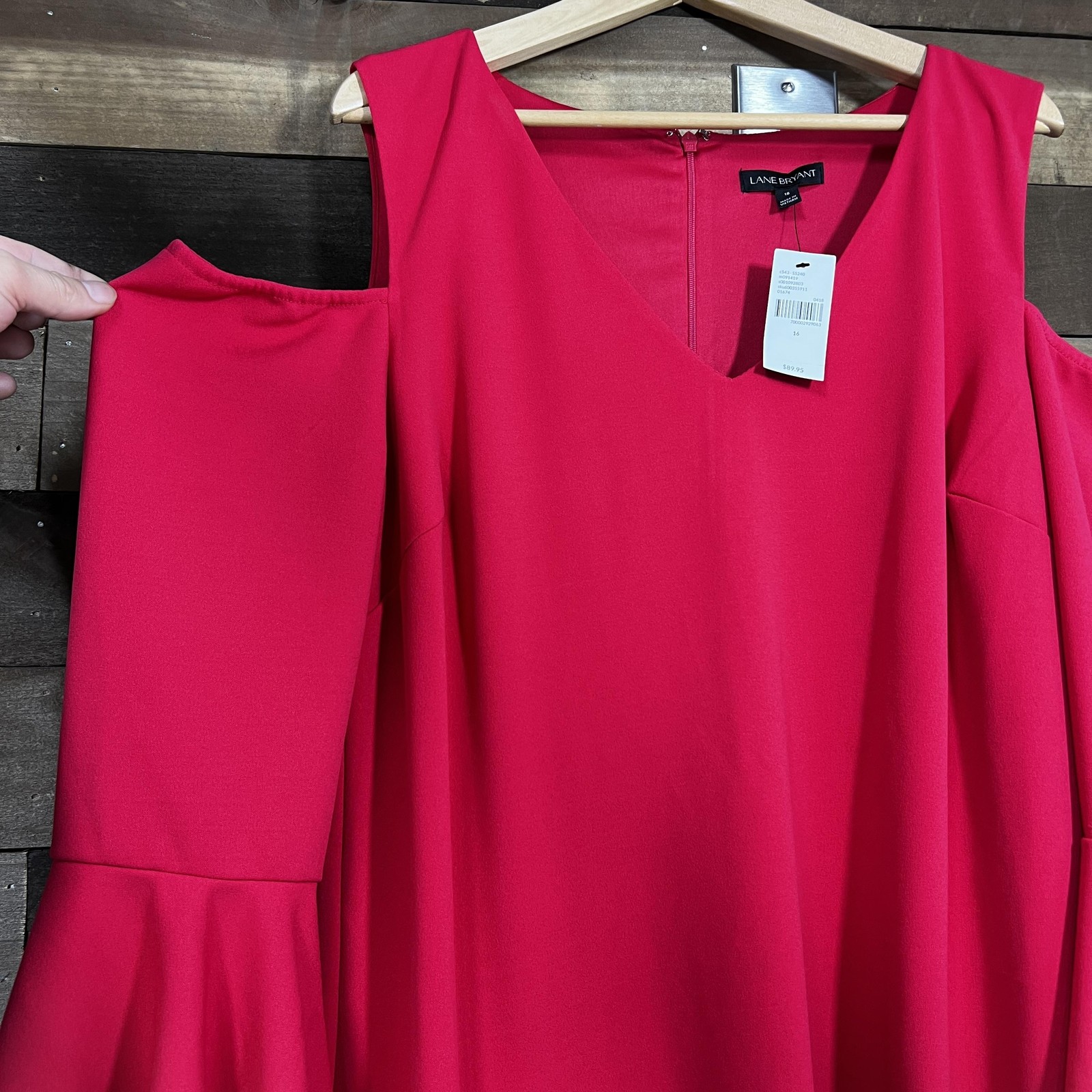 Lane Bryant Dress Womens 16 Pink Cold Shoulder Ruffle Bell Sleeve Knit