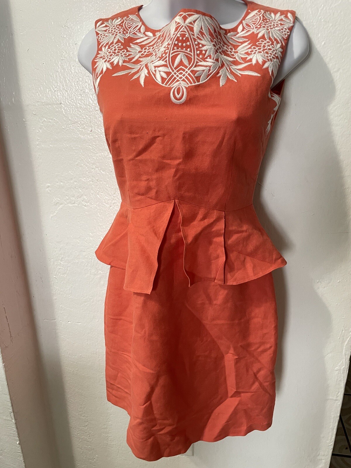ANTONIO MELANI Sleeveless Coral Peplum Dress 55% linen/45% rayon.Size 4#9