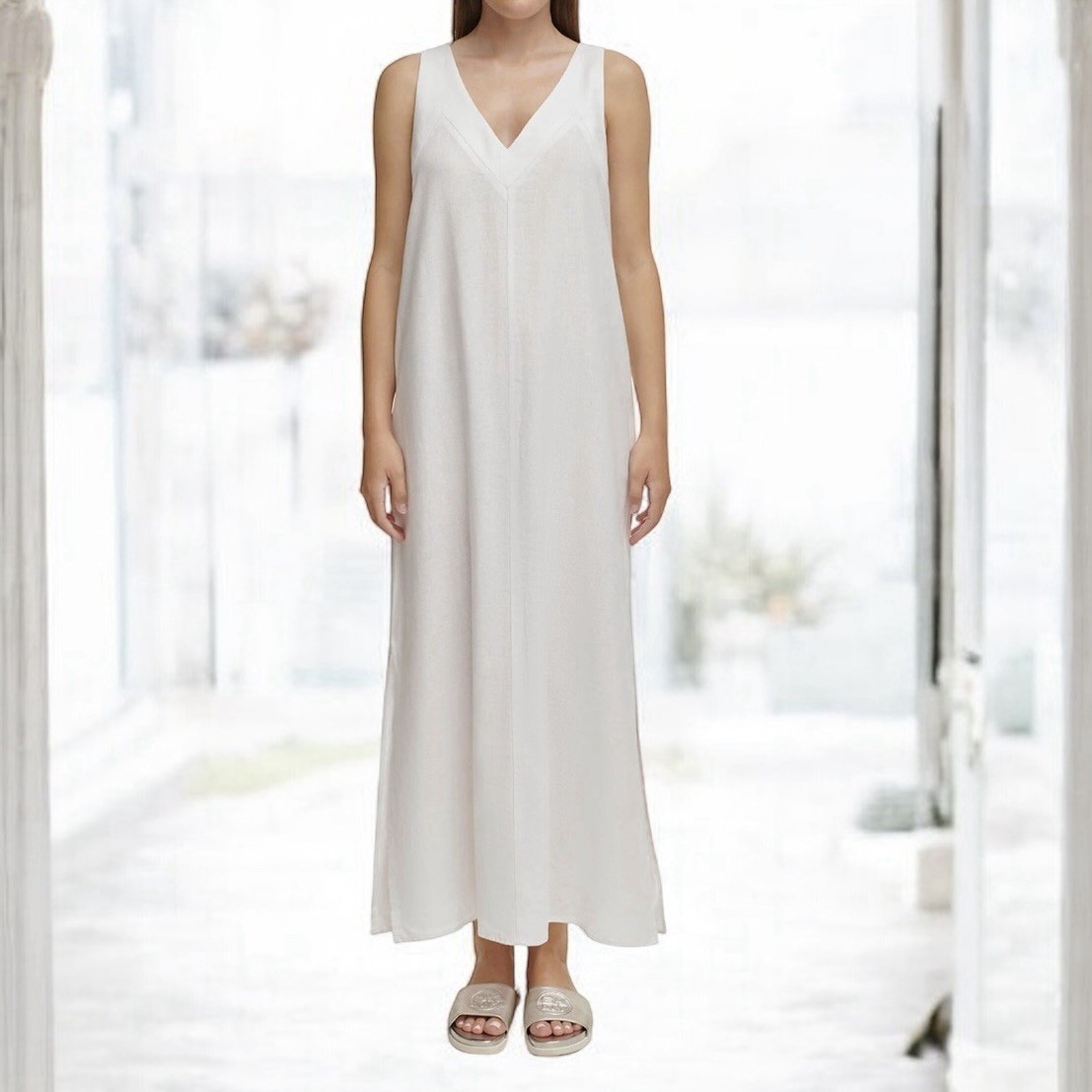 DKNY Women’s Pullover Linen A Line Dress White SZ XXL Cottagecore Minimalist