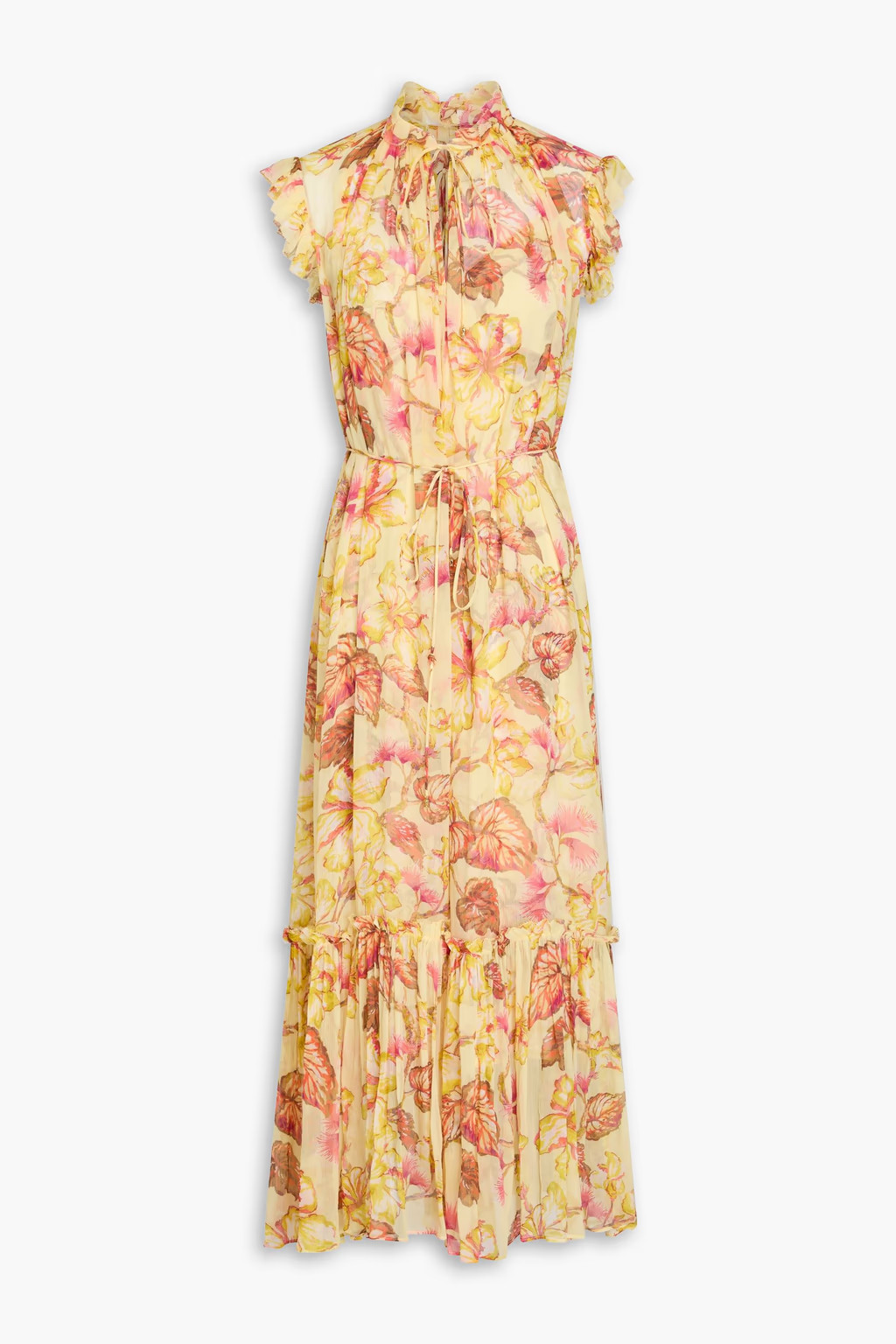 Zimmermann Floral-Print Crepon Midi Dress With Ruffled Trims Size 0 (US 4)