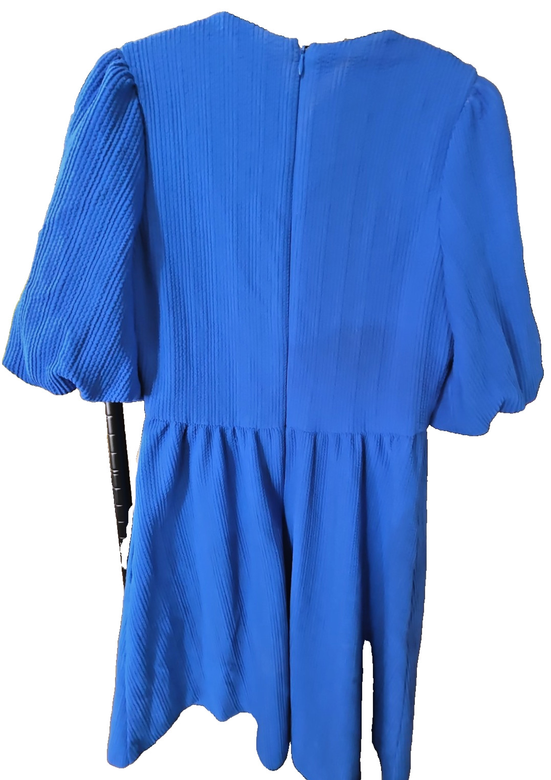 Maggy London Puff Short Sleeve Seersucker Dress w Curved Empire Waist cobalt #4