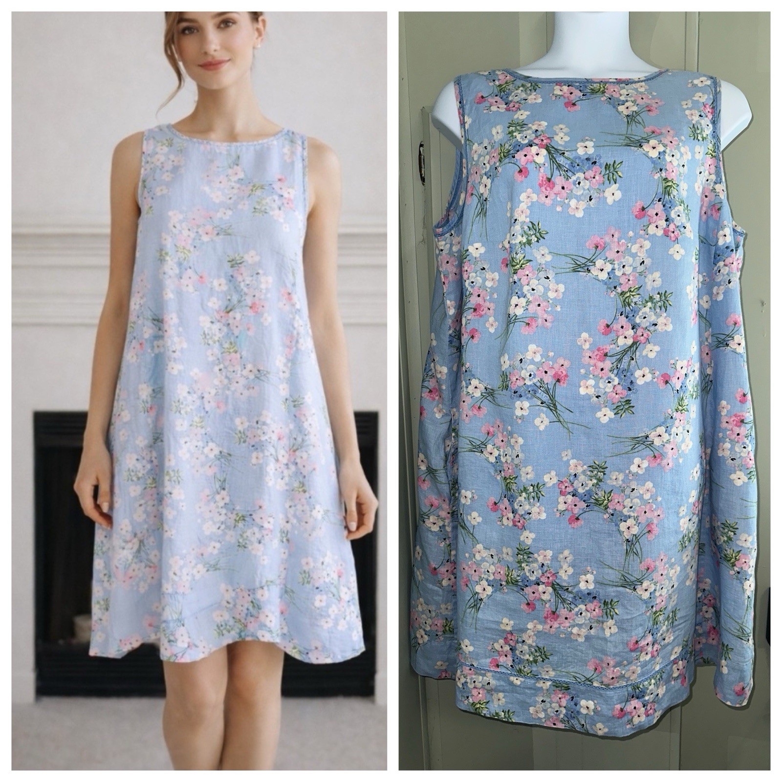 J.Jill 3X Sleeveless Shift Dress Pockets Linen Romance Cottagecore Floral Garden