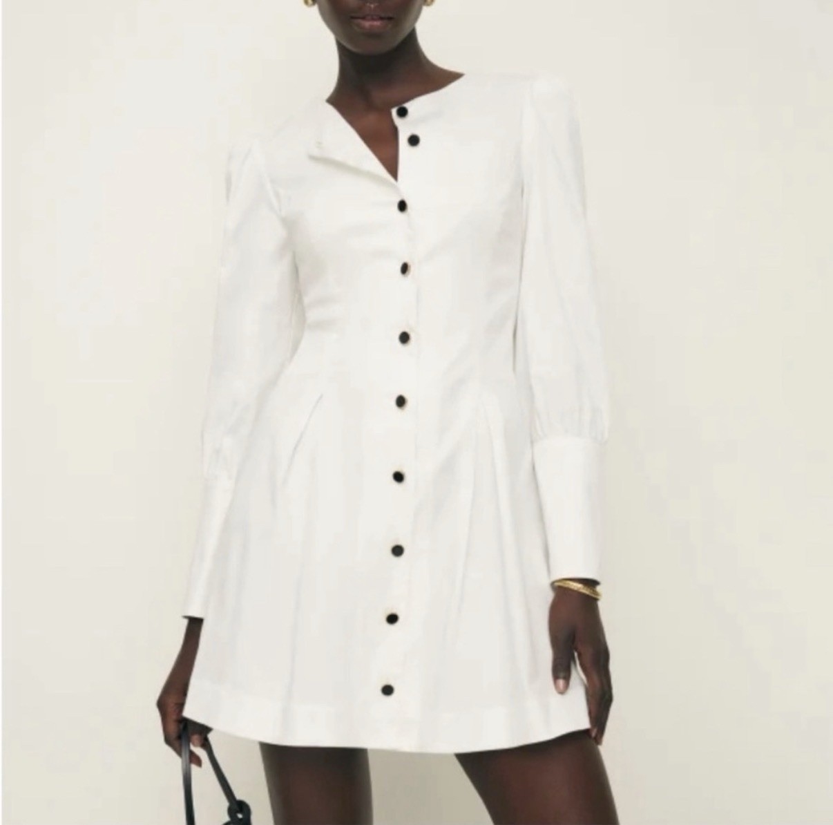 Reformation Lovisa Long Sleeve Mini Dress 6 White Button Down Feminine City Chic