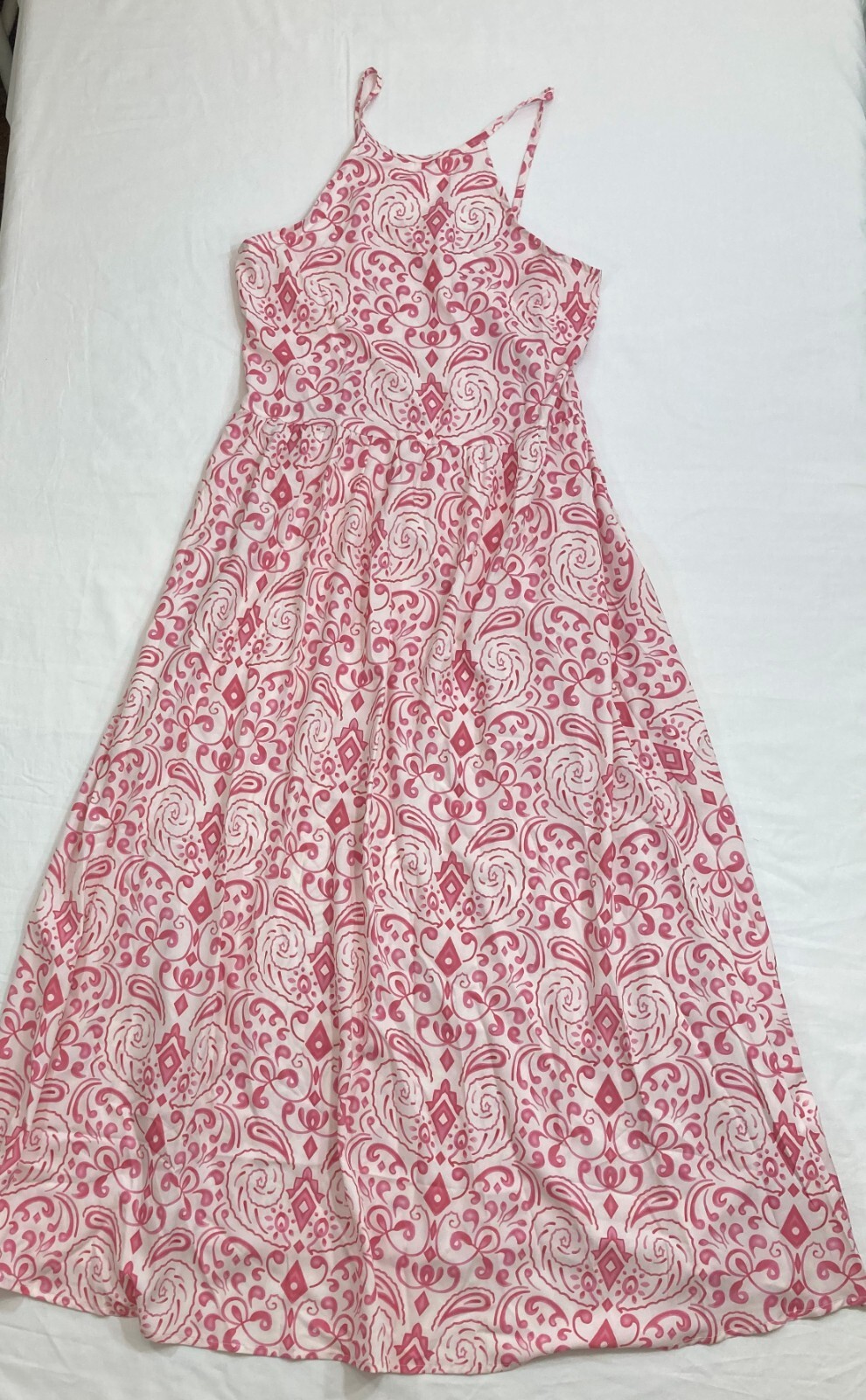 Made with Love Sundress Women’s Small Cream & Pink Floral Spaghetti Straps Long