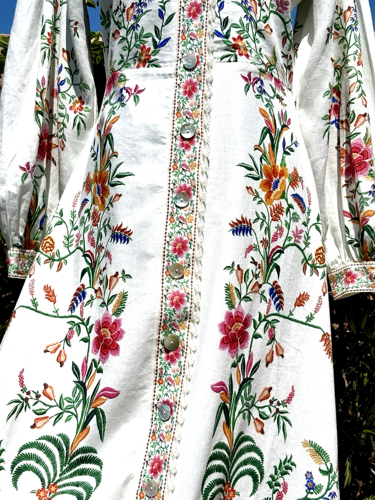MAGASCHONI SZ M Multicolor Floral Print Linen Blend Button Front Maxi Dress-NWT