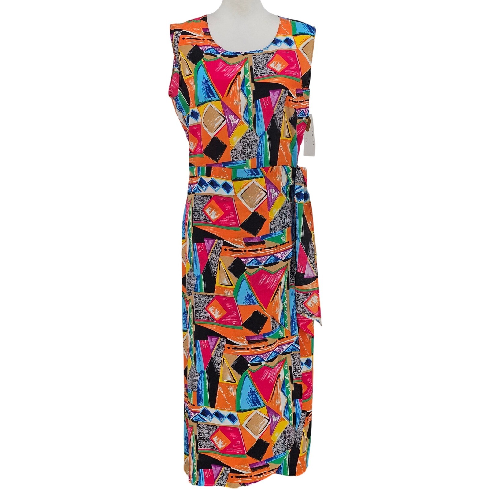 Vintage Rikki Sue Maxi Dress M Deadstock Memphis Geometric Abstract USA 90s Art