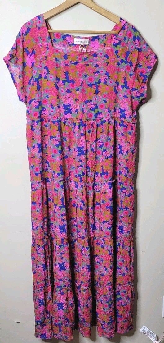 NWT Natural Life Berkley Maxi Dress Large Tiered Floral Boho Rayon