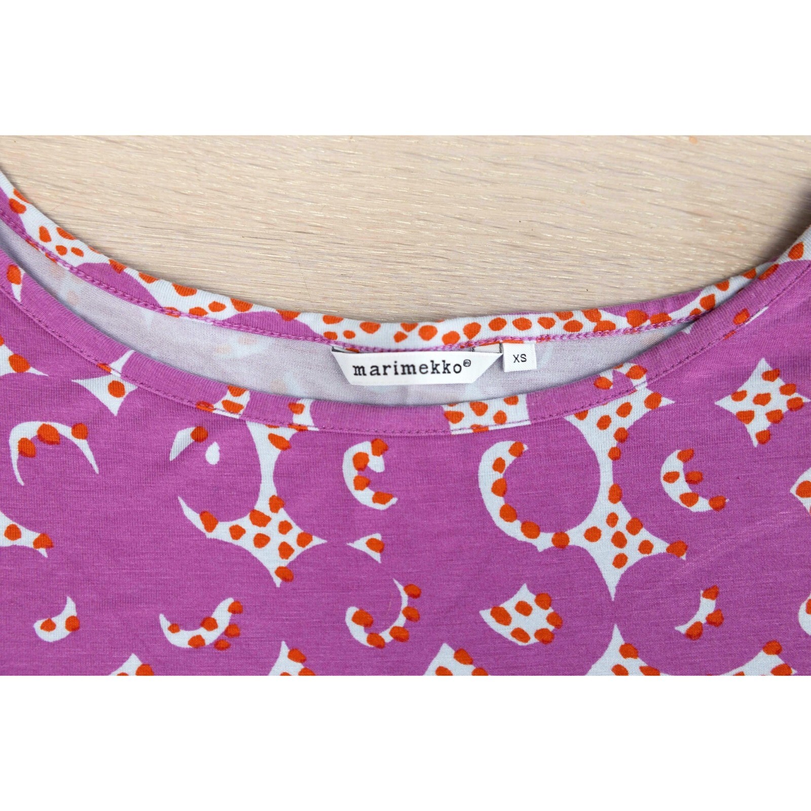 Vintage Marimekko Pink Dress with Pockets, Shift Dress, Abstract Jersey Dress XS