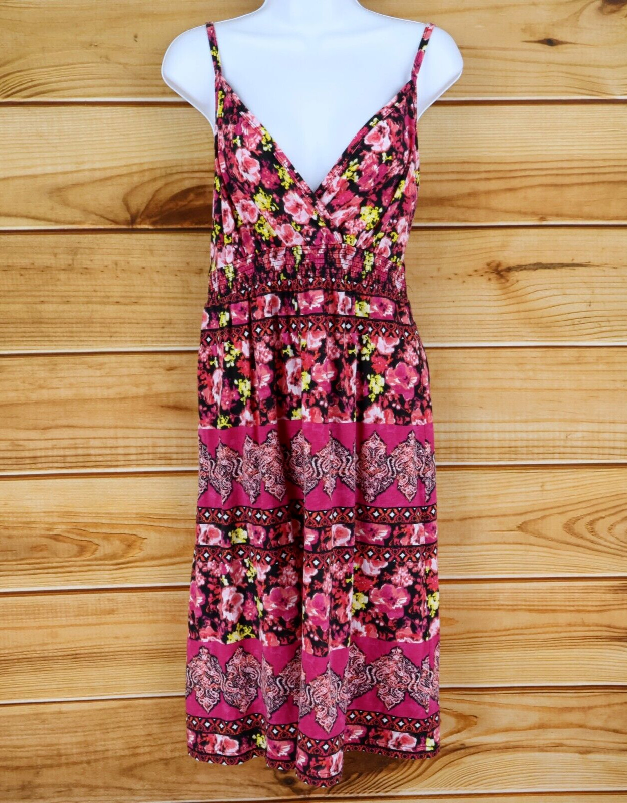 Faded Glory Sundress Womens L Pink Floral Adjustable Straps V-Neck Lightweight