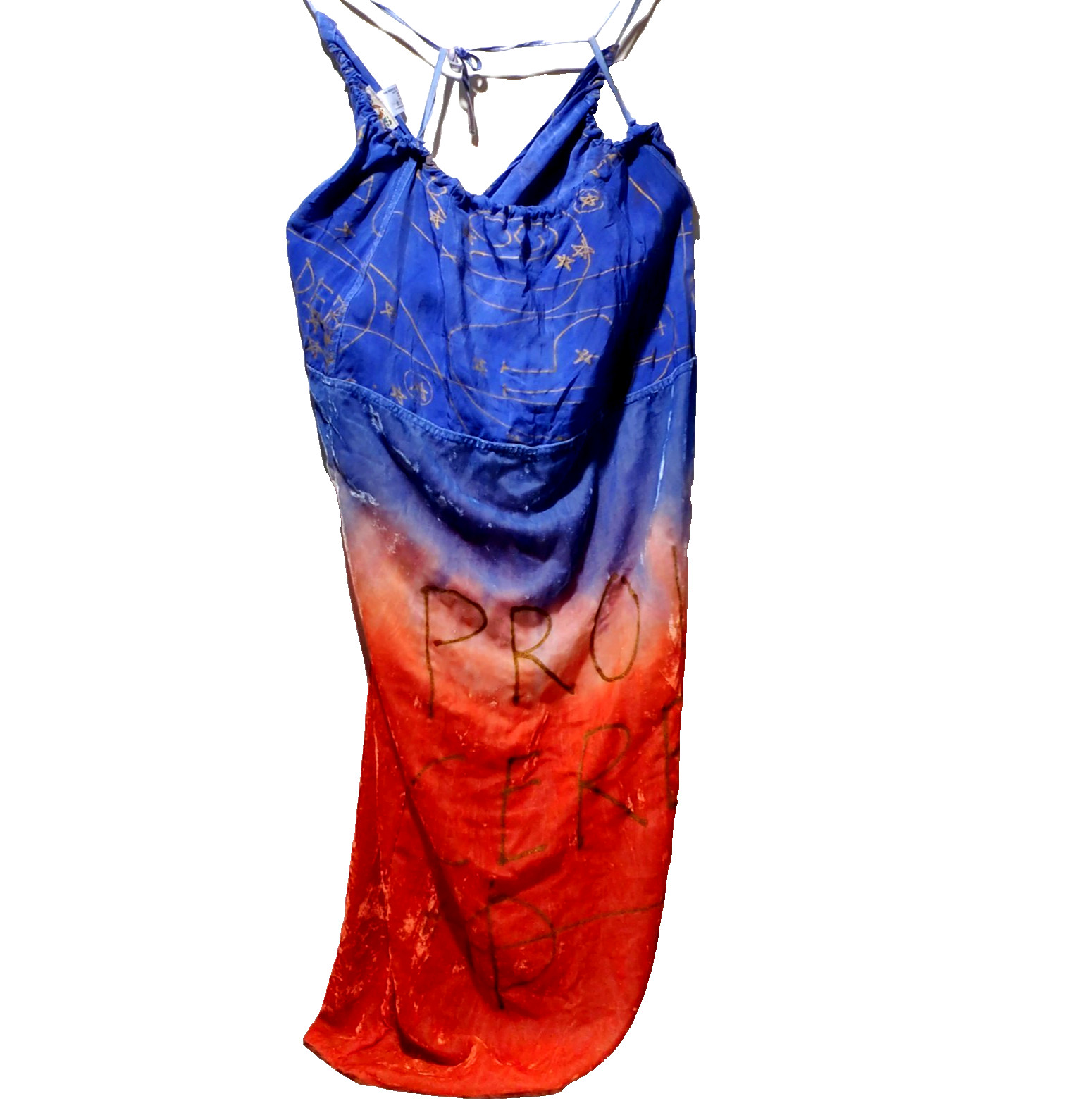 Y2K People of the Labyrinths Halter Dress Celestial Stars Red White Blue Strappy