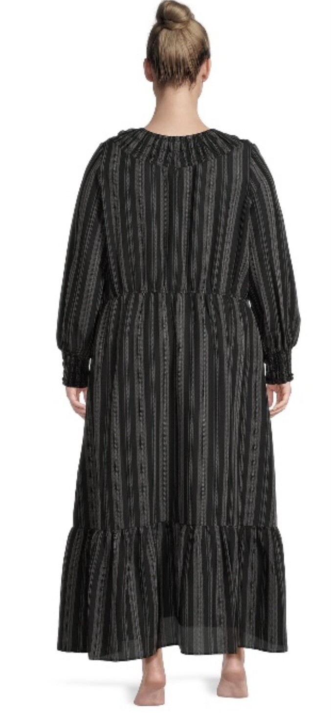 NEW Terra & Sky Peasant Tiered Long Sleeve Maxi Dress 2X 3X 4X Womens Black Ikat