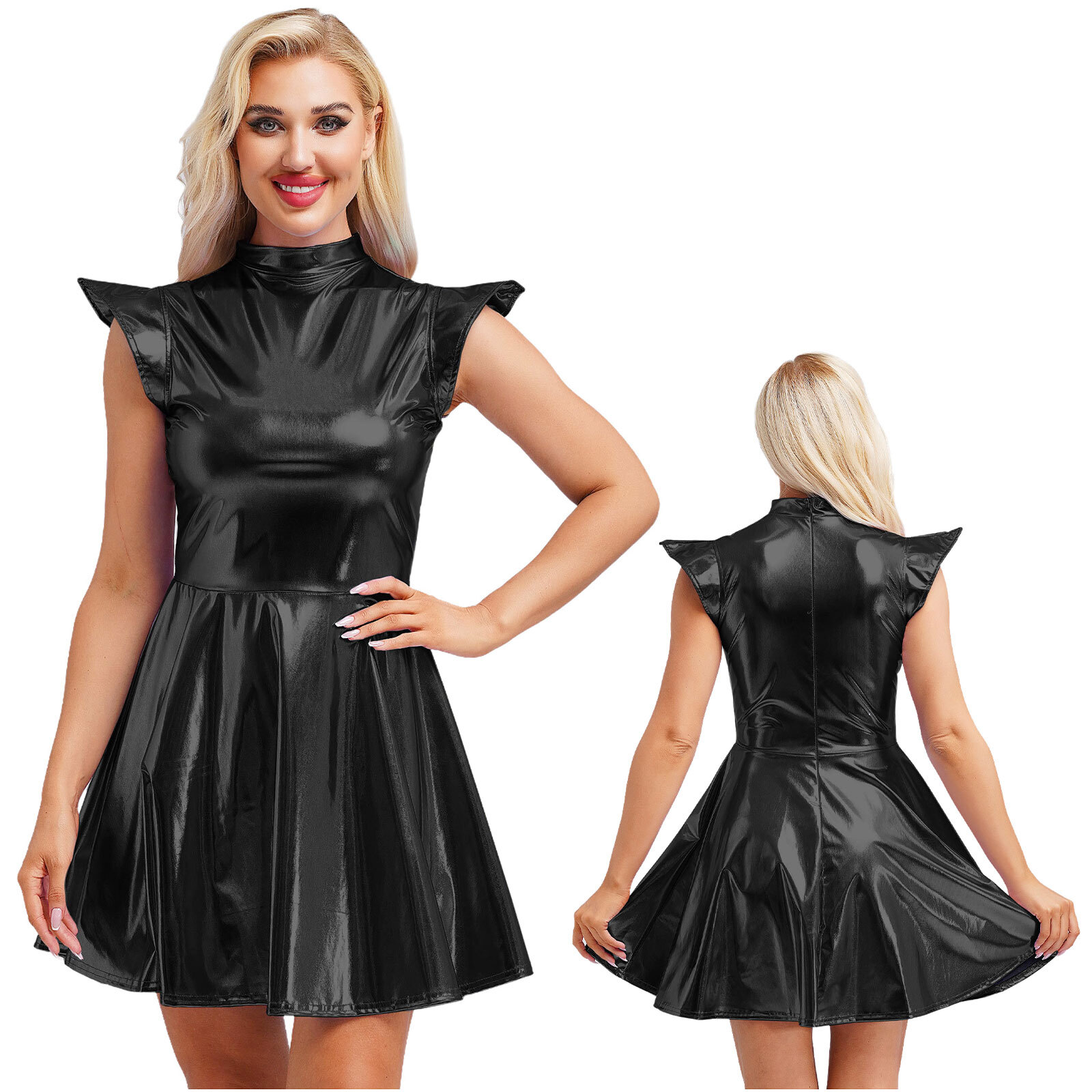 Women’s Shiny Metallic Astronaut Alien Cosplay Party Disco Holographic Dresses
