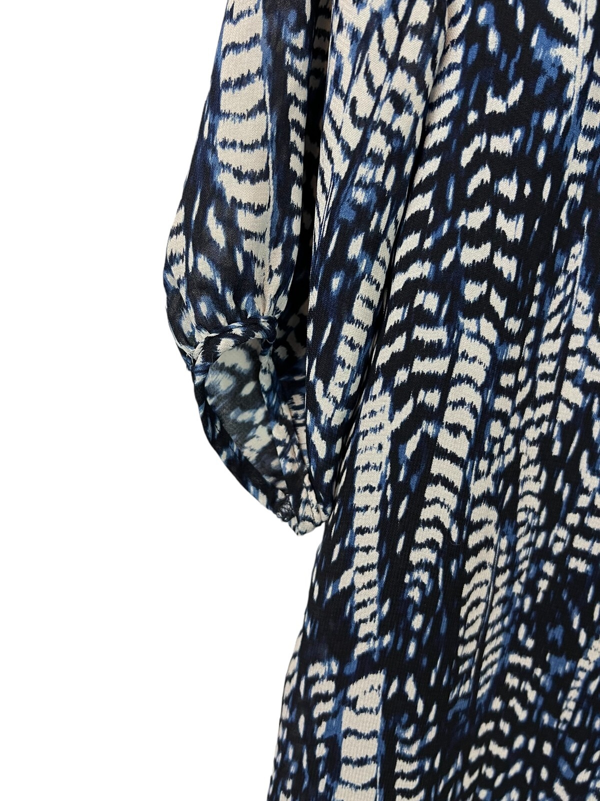 H&M Women’s Navy Print Pleated Neck 3/4-Sleeve Mini Dress Size 4 Office Church