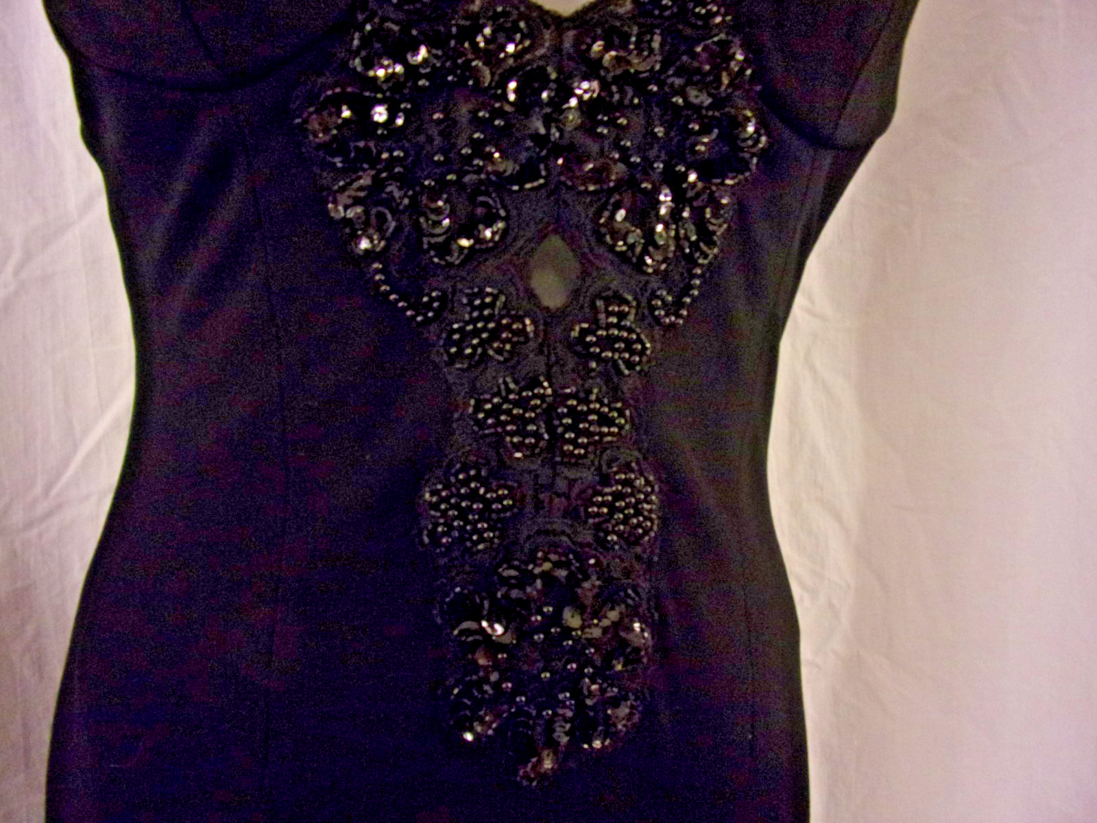 Vicky Tiel Couture Bergdorf Goodman Little Black Dress Beaded Trim 2/4 STUNNING