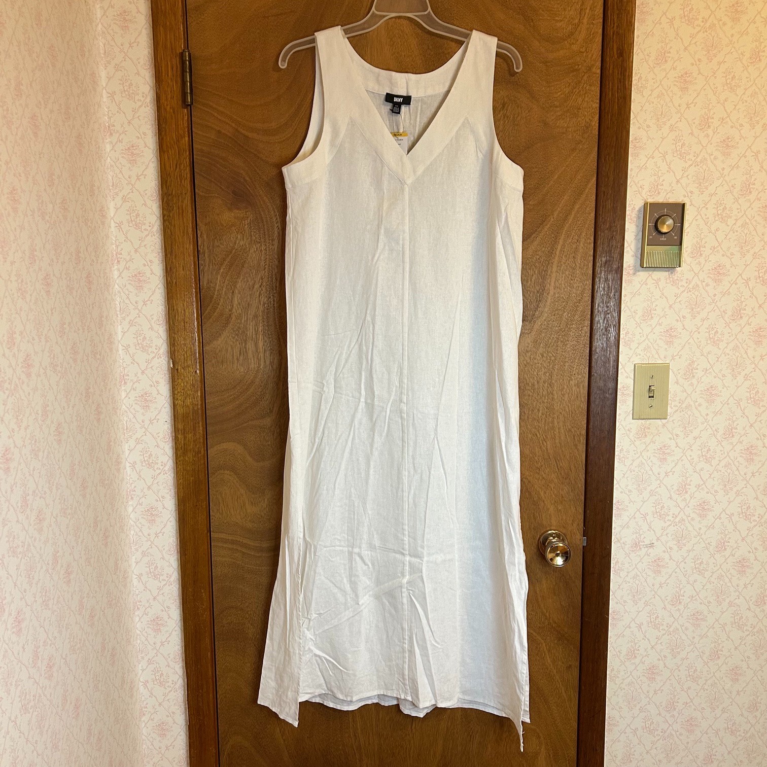 NWT DKNY Women’s Pullover Linen Blend A Line Dress White Medium Beach Loungewear