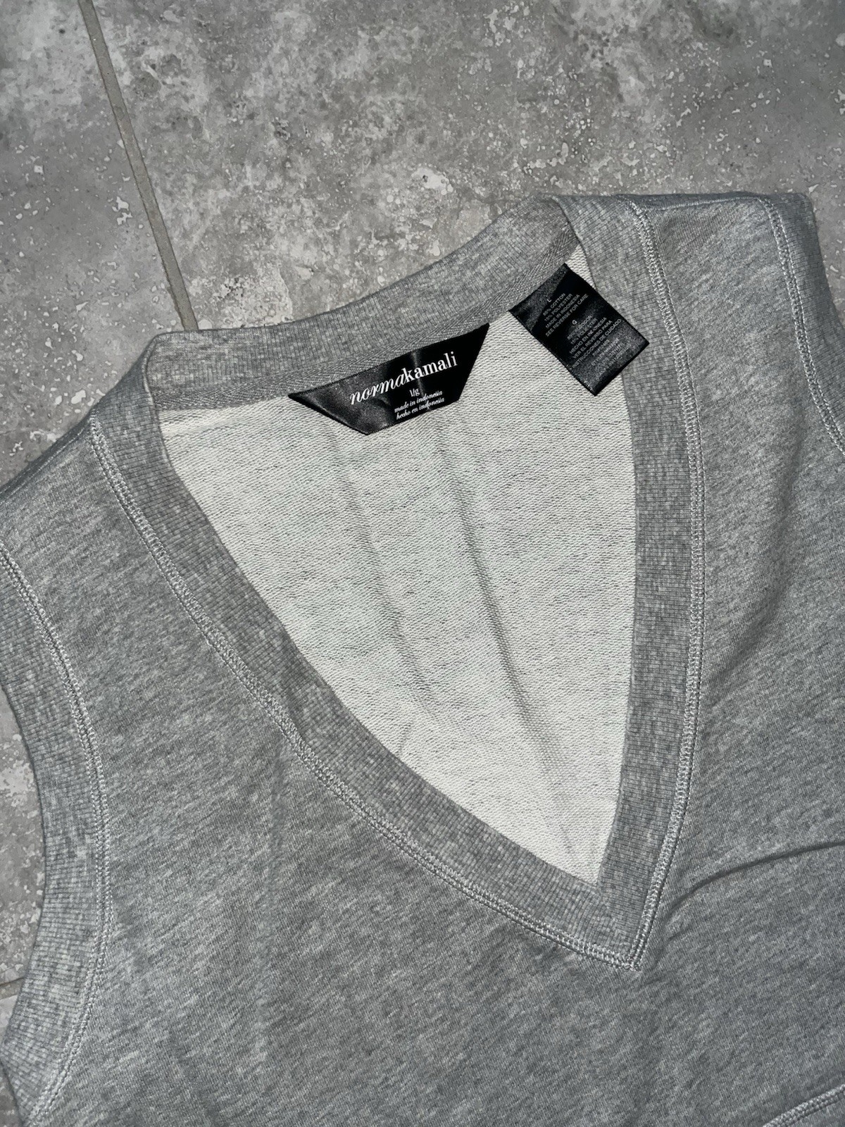 Norma Kamali Cotton Blend Sleeveless V Neck Sweatshirt Tunic Mini Dress Gray L