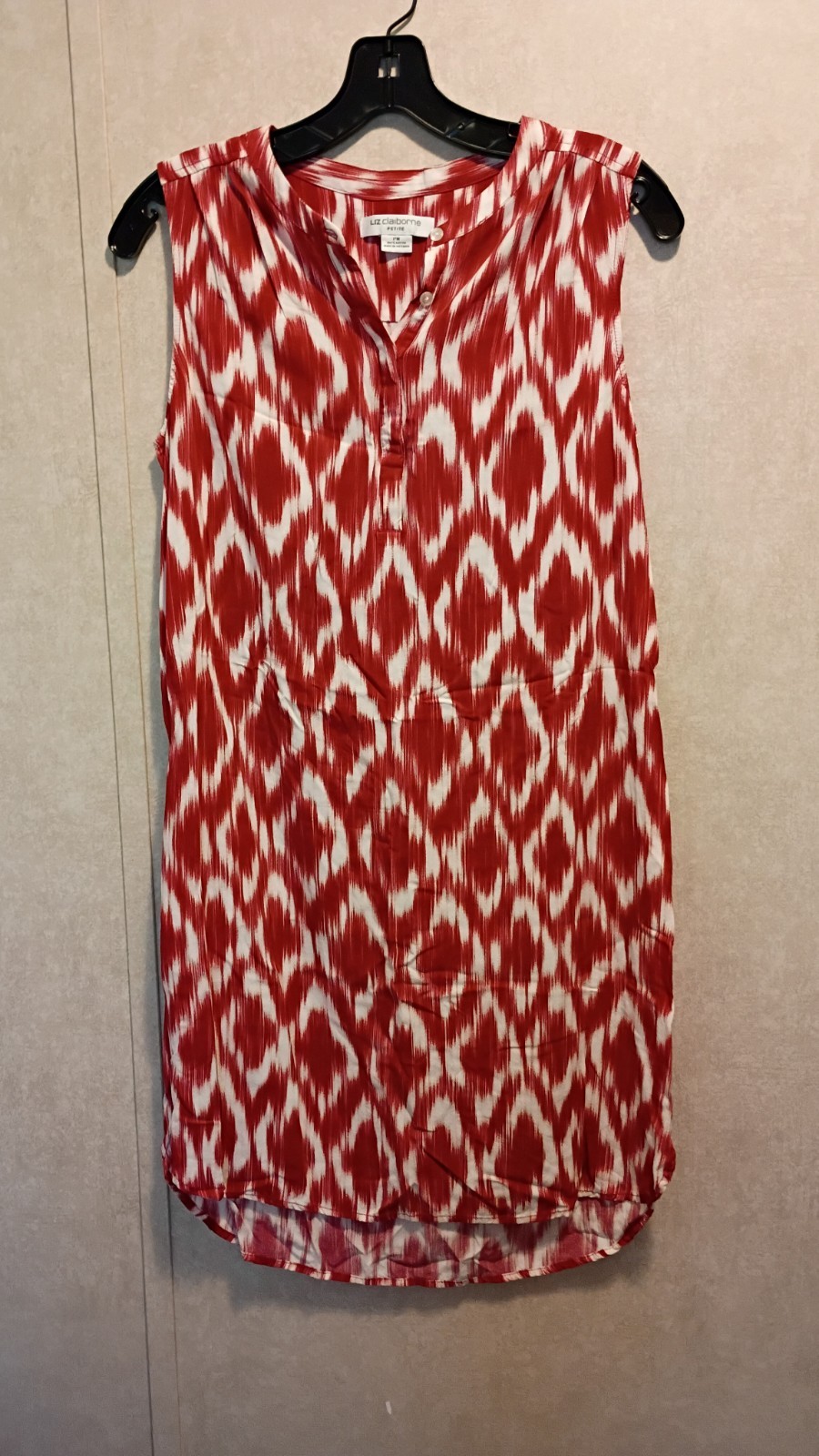 Liz Claiborne Red Petite White Abstract Pattern Sleeveless High Low Dress sizePM