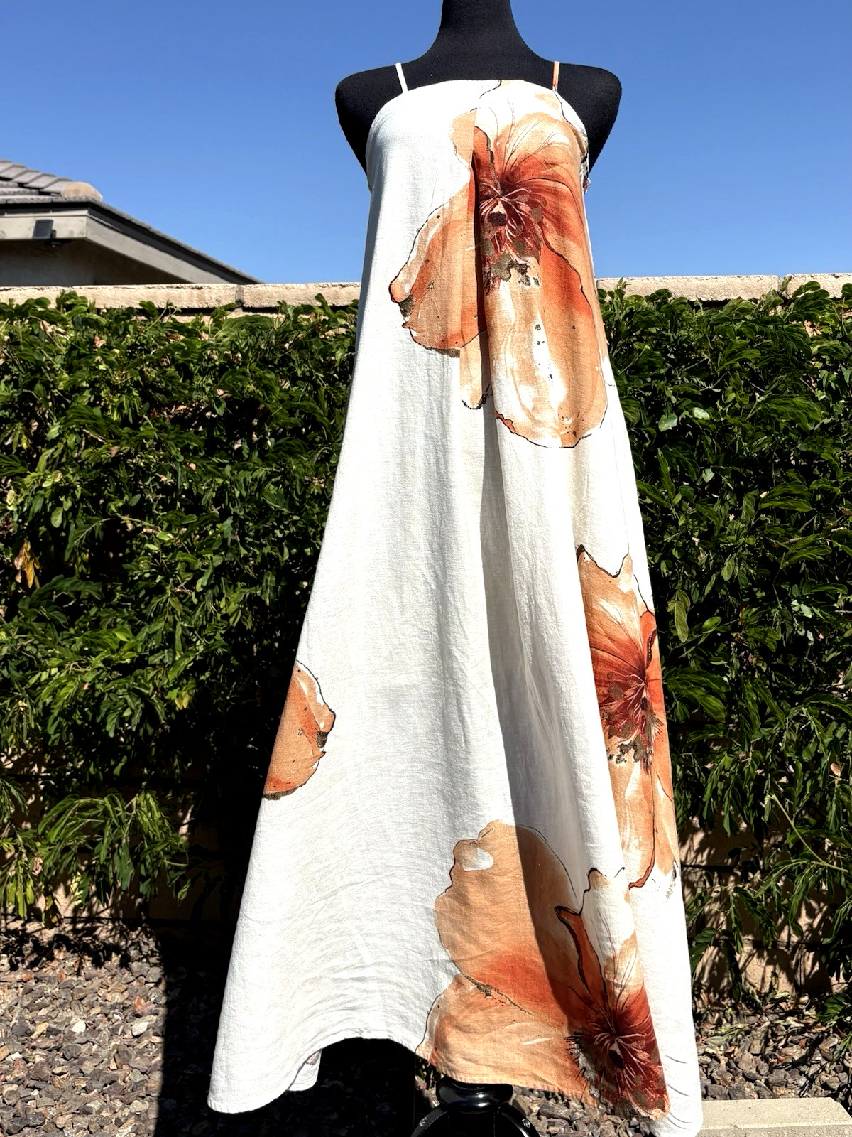 Calypso St Barth SZ S Ivory/Orange Flowers Squared neck Strappy Maxi Dress-NWT