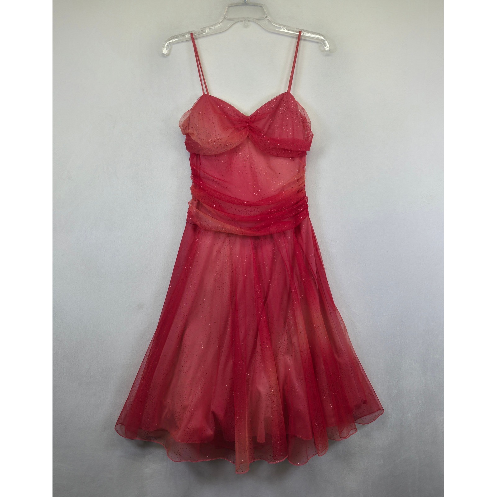 Y2K City Triangles Dress Womens 9 Pink Mesh Glitter Coquette Prom Formal Dance