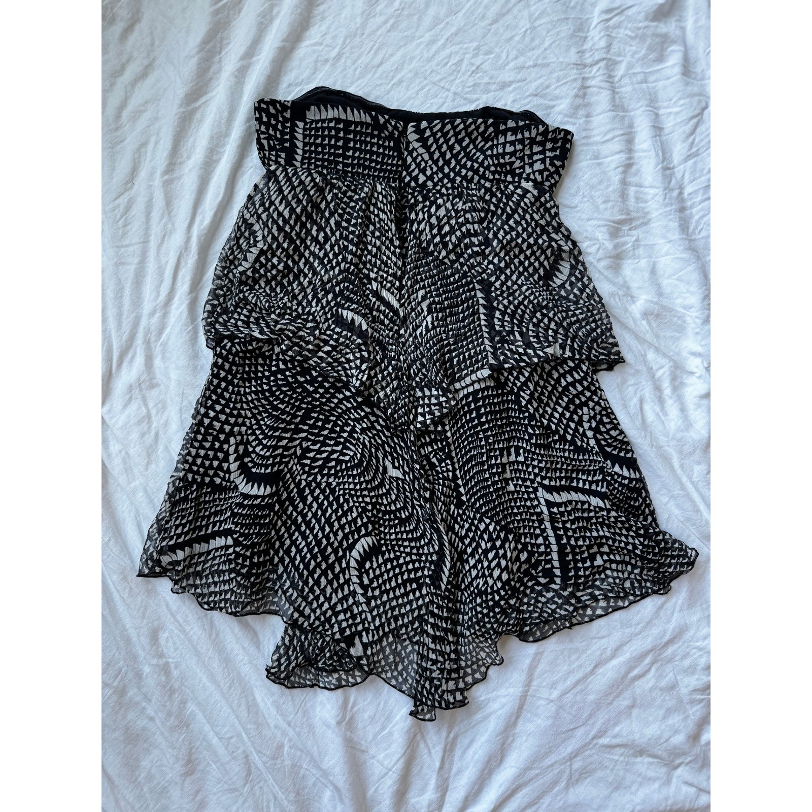 BCBGMAXAZRIA Silk Strapless Ruffle Mini Dress Black White Women’s Size Small Y2K