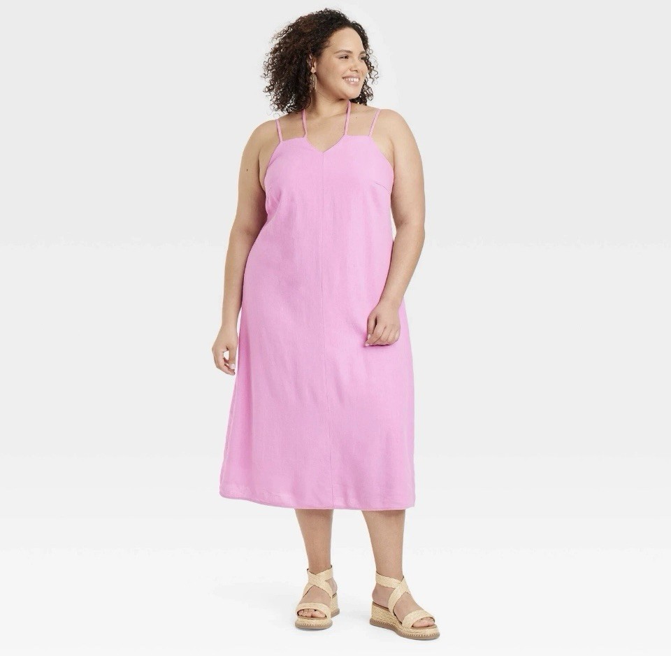 Universal Thread Women’s XXL Dress Pink Linen Midi Sundress New