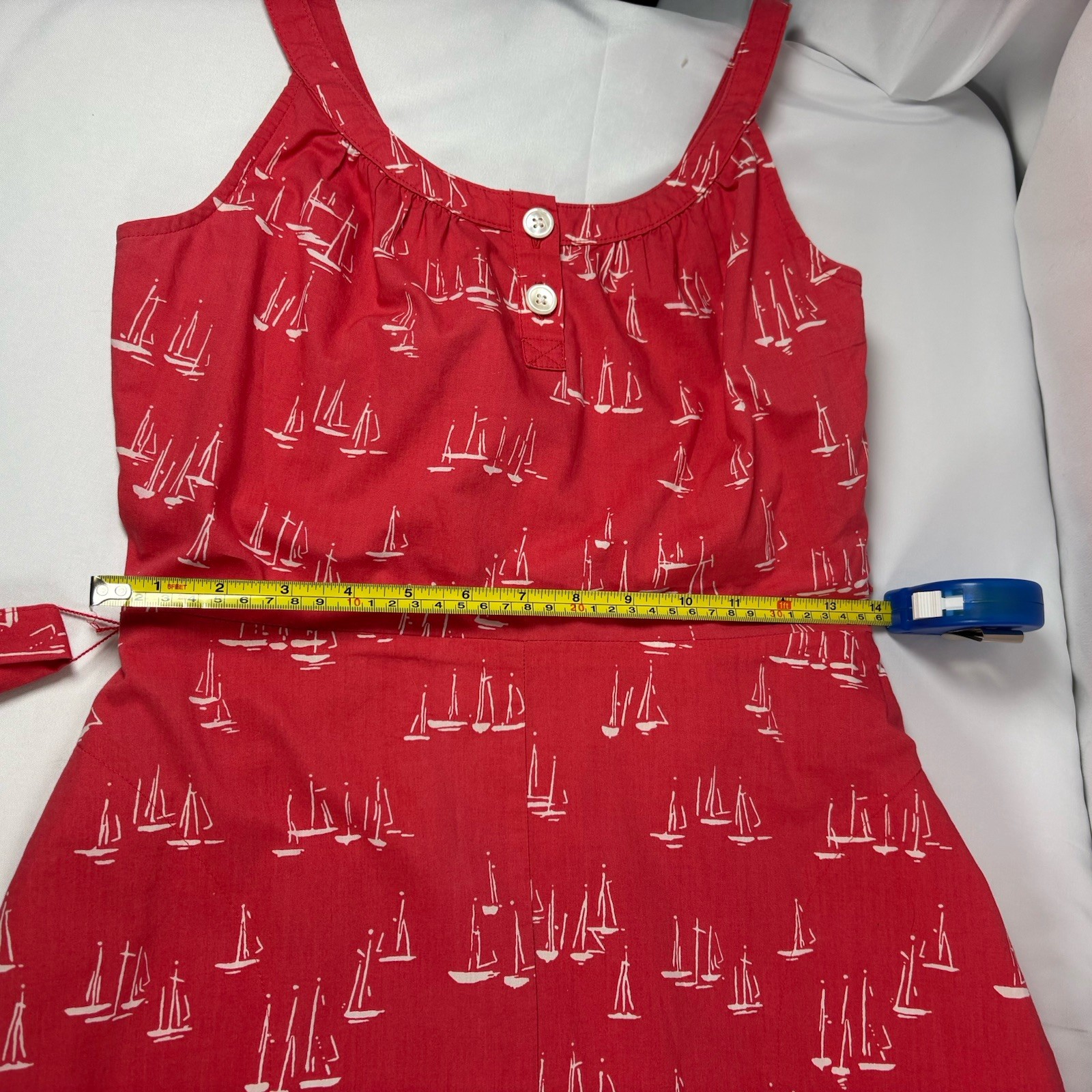 Land’s End Canvas Red Sailboat Print Lined Cotton Sundress Belt Zip Sz 0 Resort