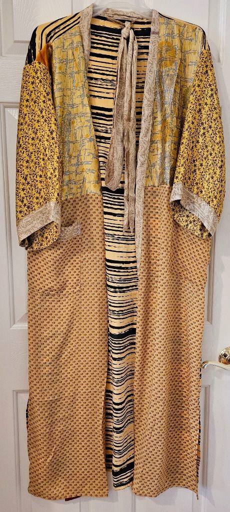 Silk Kimono Robe~ Women’s One Size~ Kimono ~Floral, ~Orange,Animal~Golden~ Flaw