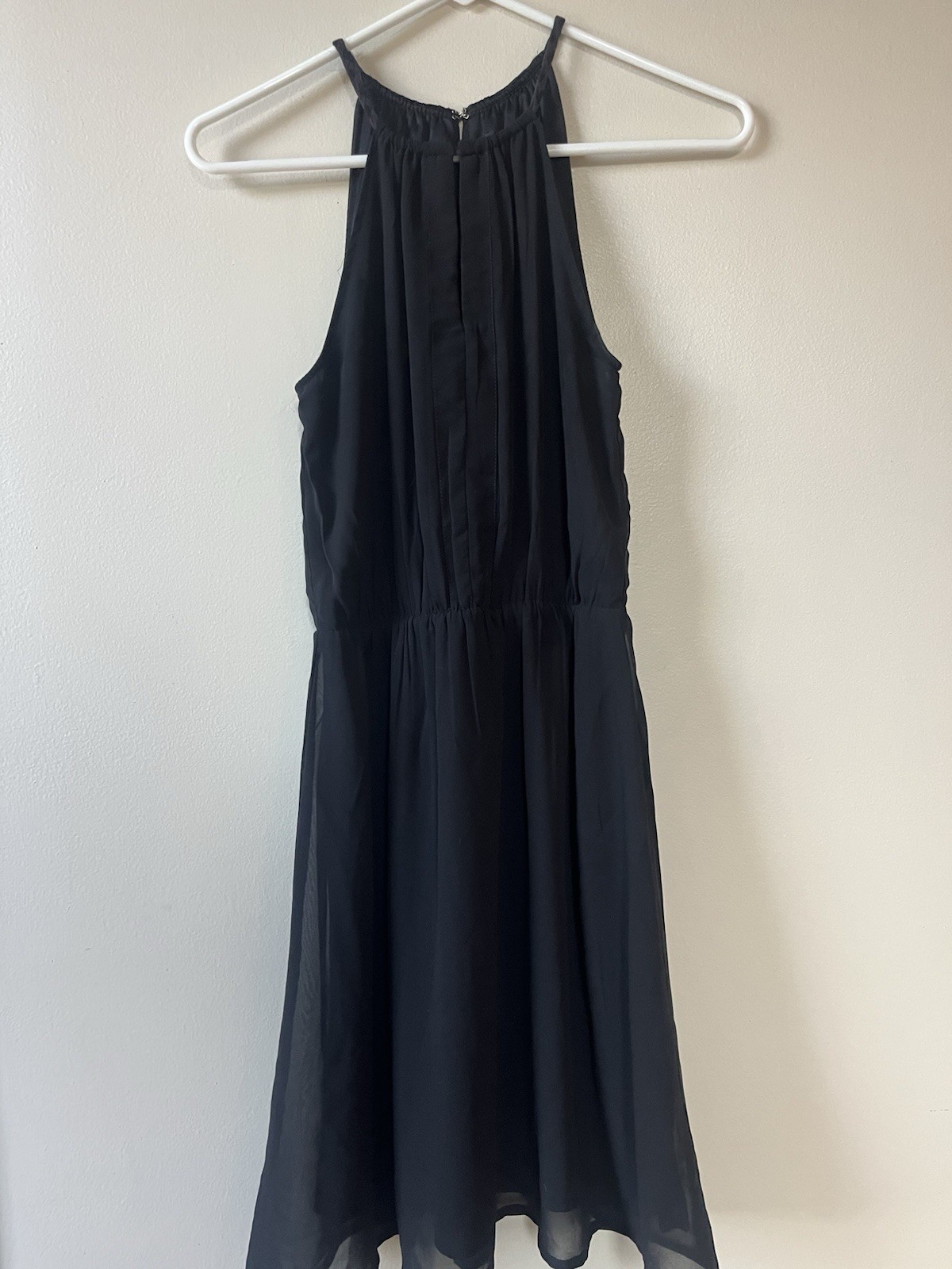 H&M Black Chiffon Halter Neck Knee Length Lined Dress Size 2 Regular Solid