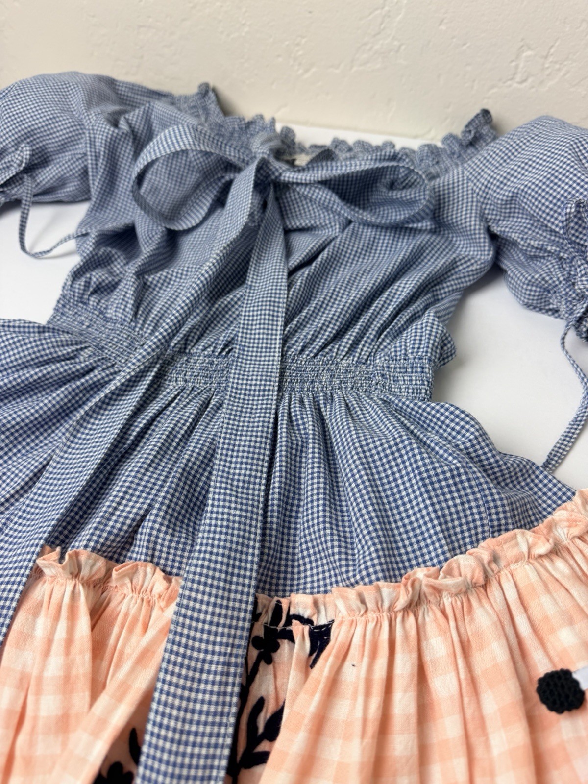 Hemant & Nandita XS Off Shoulder Cotton Gingham Embroidered Mini Dress India