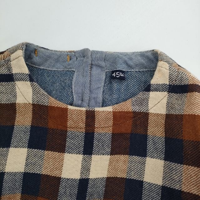 45R/45rpm Indian double-woven flannel A-dress in cotton Brown navy 6-0125T∞
