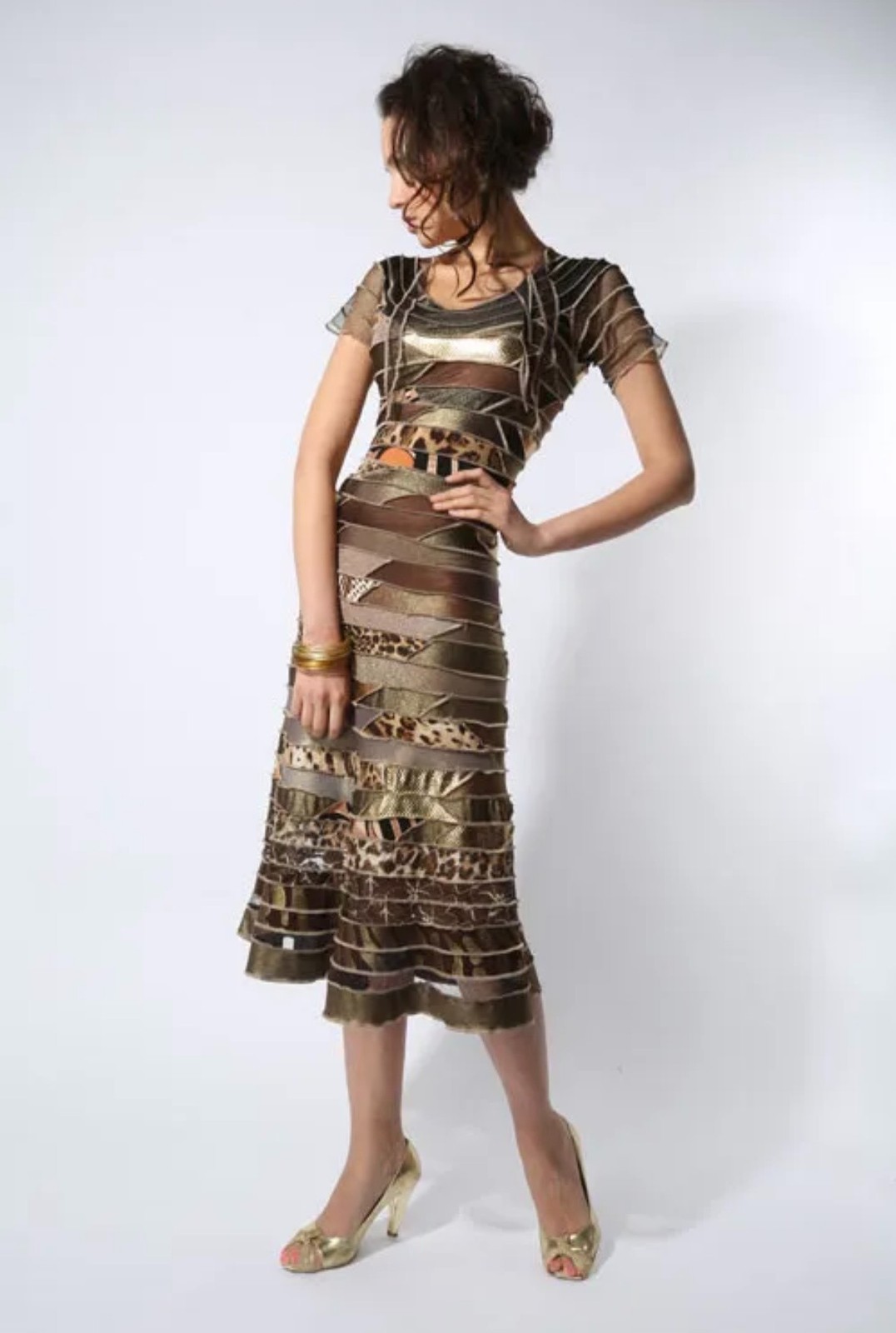 $460 OOAK Selma Karaca S/M Spiral Ribbon Dress Mini Stretch Knit Art To Wear