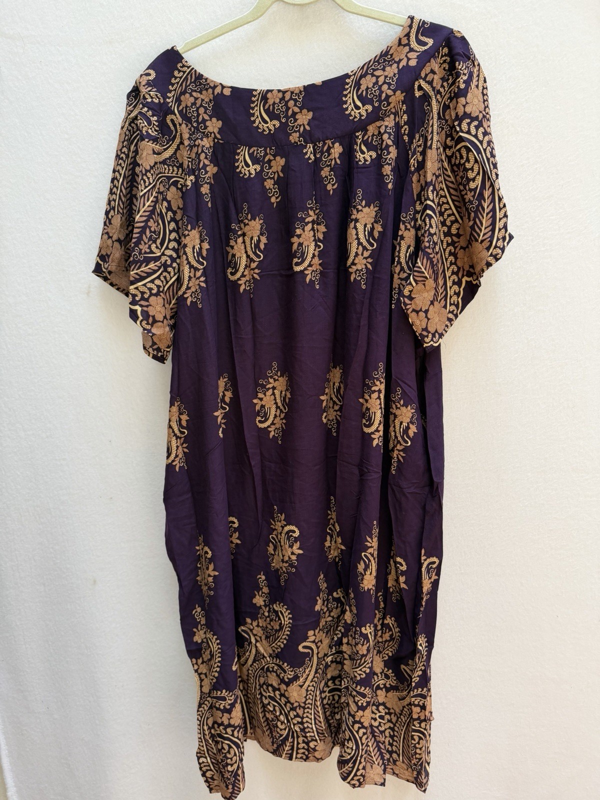 Ekouaer Women’s 2XL Purple Beige Floral Shift sun Dress V-Neck Pockets Kaftan