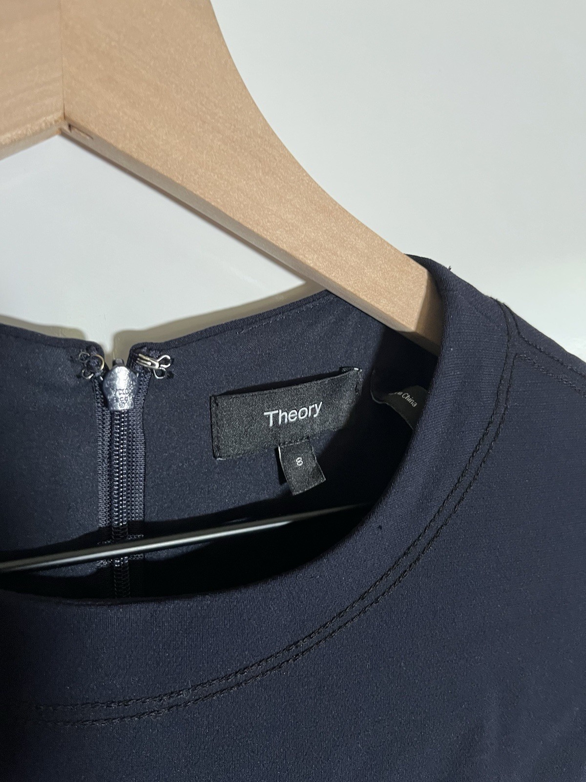 Theory Women’s Admiral Crepe Emboridered Shift Dress Navy Cap Sleeve Office Work