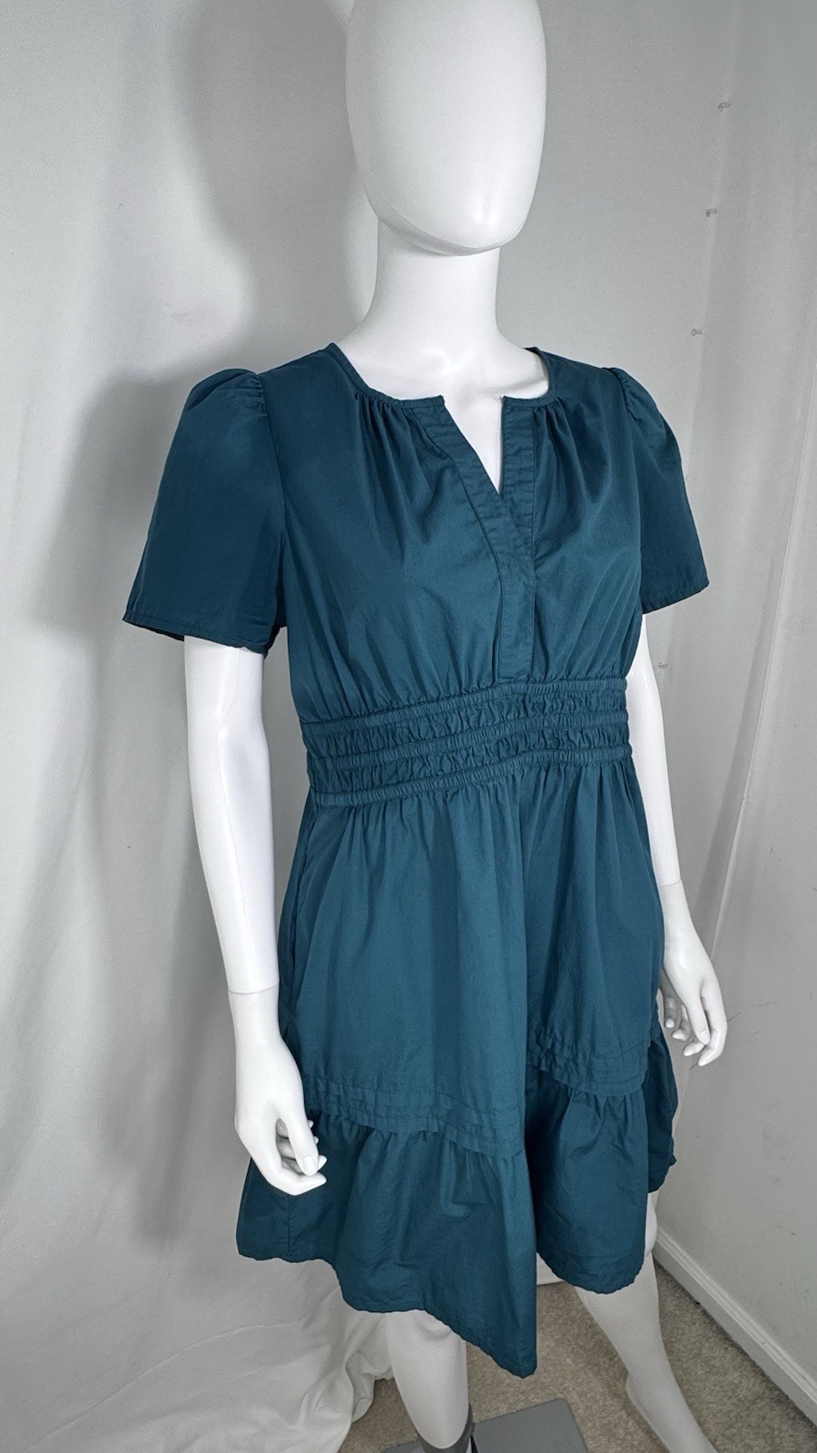 Quince Organic Cotton Poplin Tiered Mini Dress Ocean Green Medium