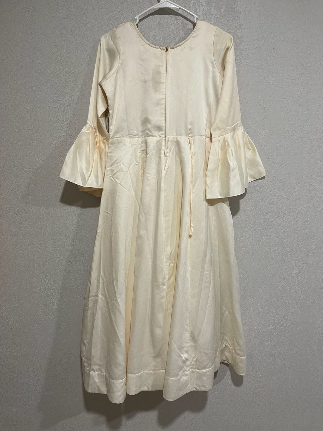 Cream Embroidered Floral Maxi Dress with Bell Sleeves